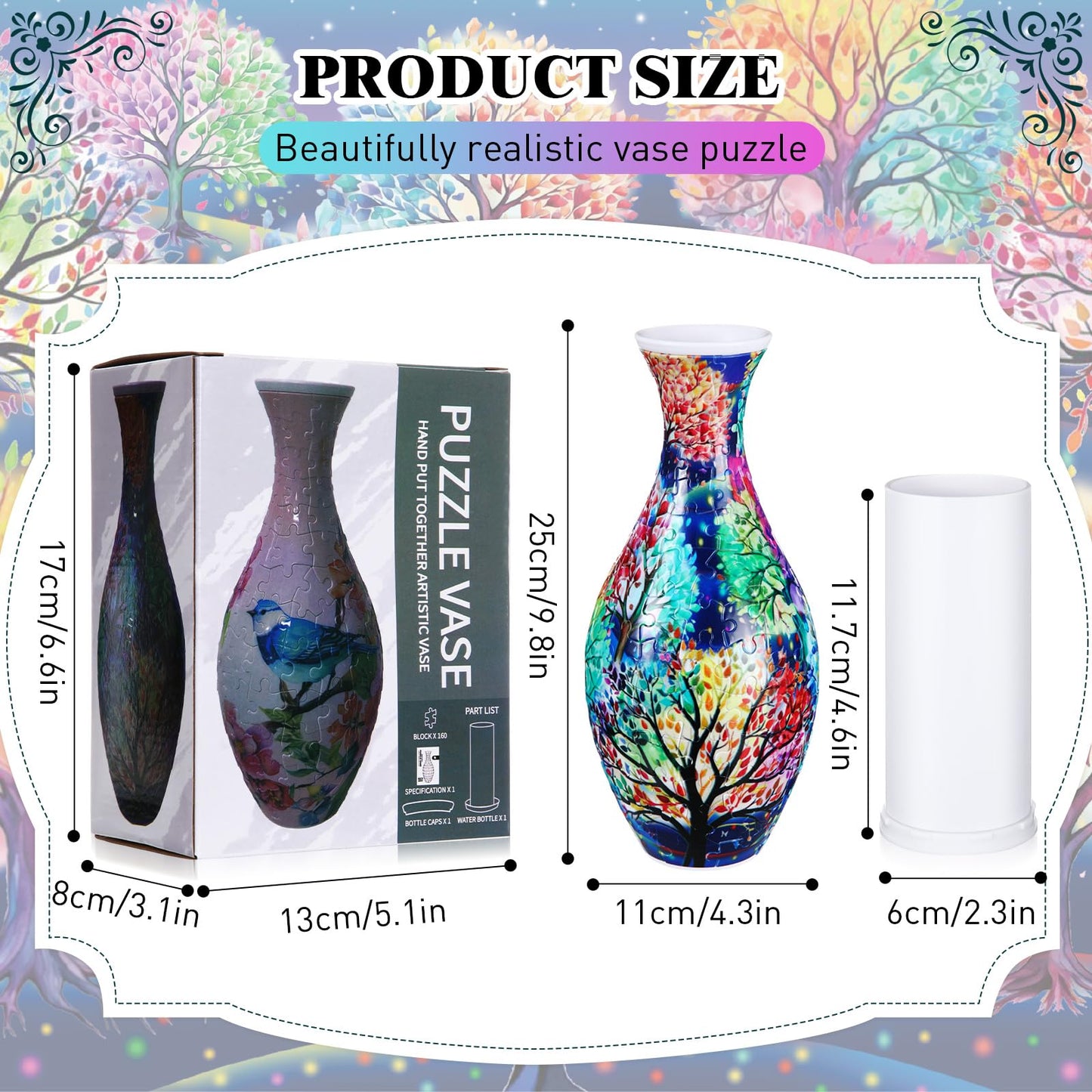 Silipull 3D Puzzle Vase Puzzle Flower Vase Crafted from 160 Curved Plastic Puzzle Pieces 3D DIY Housewarming Gift for Flower Arrangements and Home Decoration(Tree of Life)