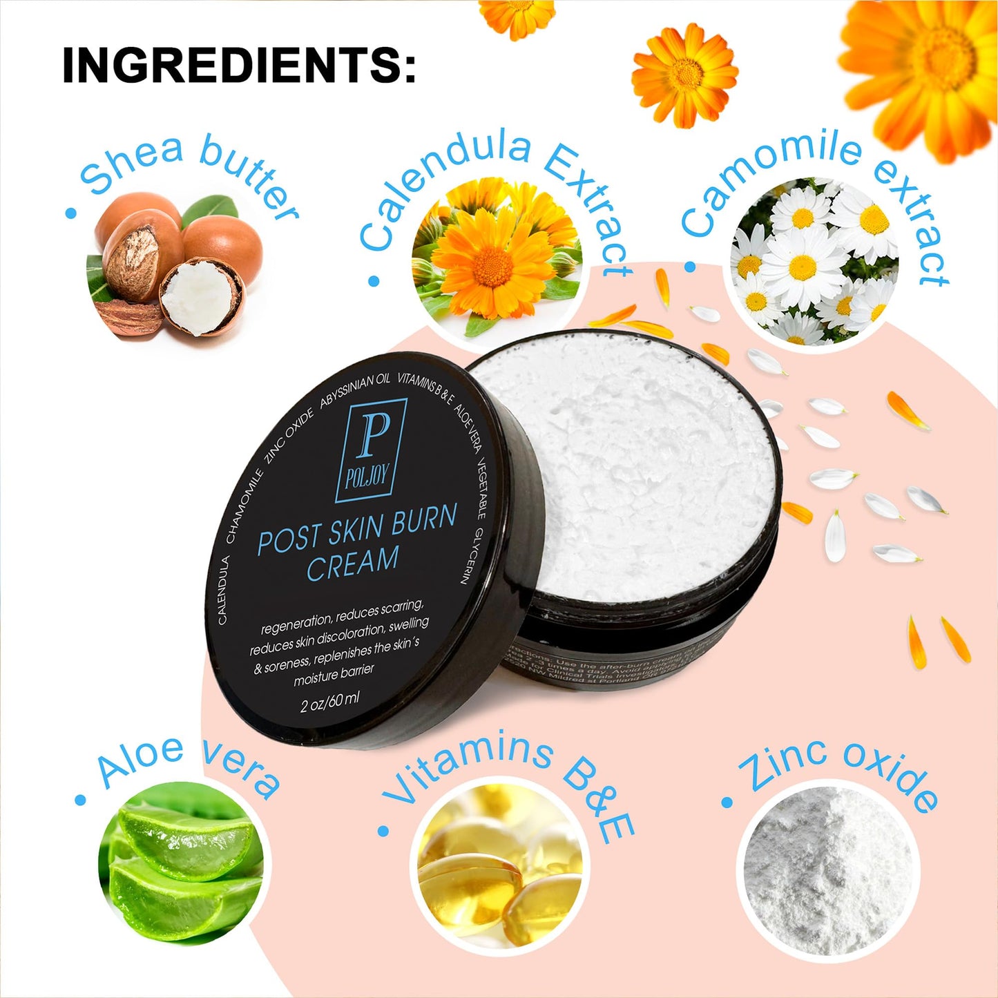Skin Burn Cream Repair Natural - Post Burns Healing Remedy - Scar Care Promotes Recovery - Soothing First Degree Treatment - Sunburns Aid Fast Relief - Household & Vacation - Made in US (Pack of 2)