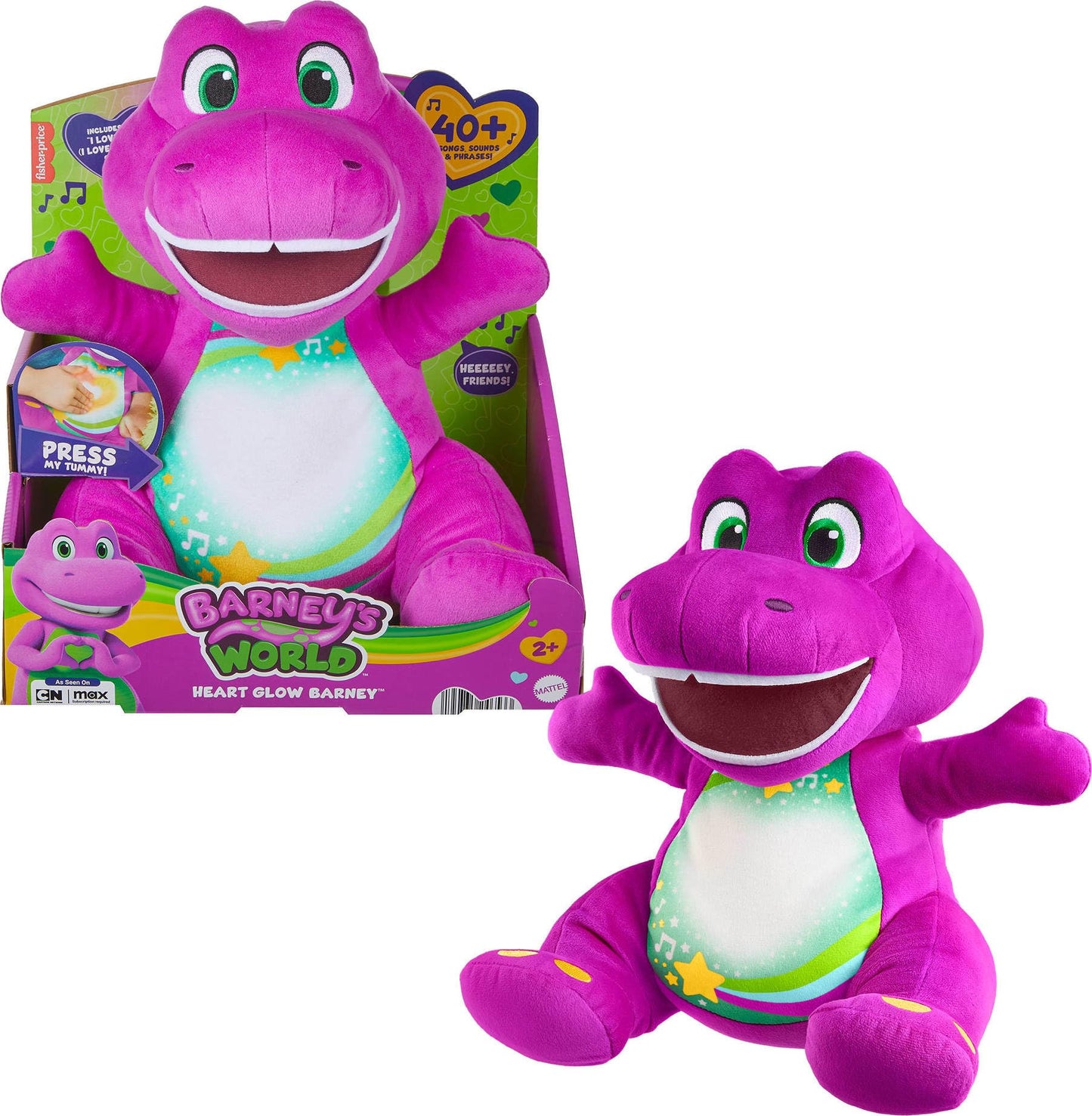 Barney World Toddler Toy Heart Glow Plush with Music & Lights for Pretend Play Preschool Kids Ages 2+ Years