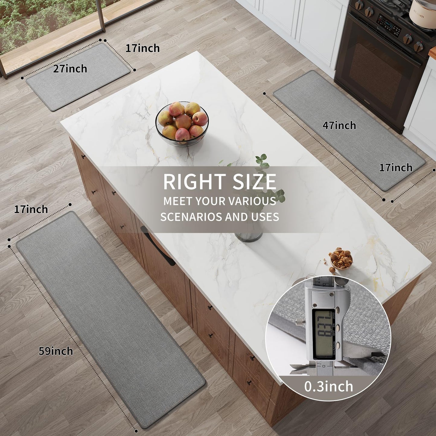 YDKGL Kitchen Mat Set of 2 PCS, Anti Fatigue Kitchen Mats for Floor, Linen-Look Woven Absorbent Kitchen Runner Rugs Non Slip Washable Comfort Standing Mats for Kitchen, Front of Sink