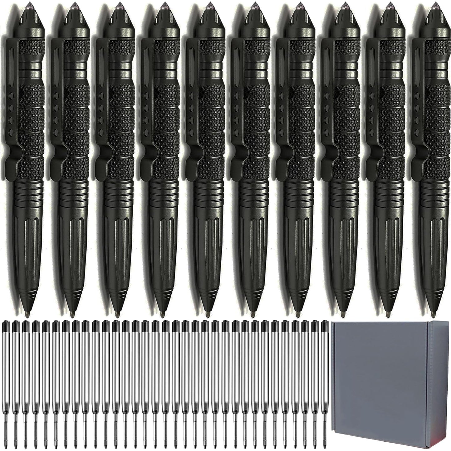 Origin-Joy 10 Pack Tungsten Steel Military Tactical Pen Set, Multifunctional EDC Self Defense Pen With 40 Ballpoint Refills (Individually Wrapped Per Pen)