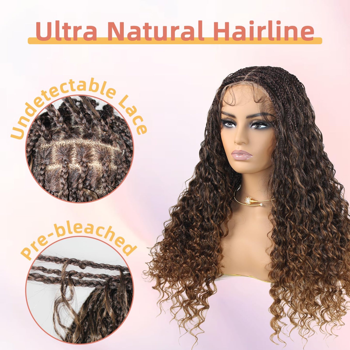 Miz Barn 360 Full Lace Front Knotless Box Braided Wigs 100% Handmade Synthetic Lightweight Twist Braided Wig Swiss Lace Braids Wigs With Baby Hair For Black Women (1B/27#, 24")