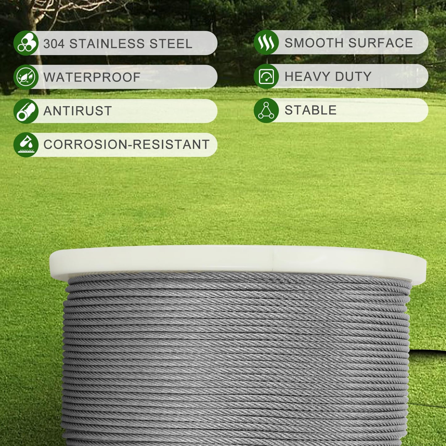 3/32 in Stainless Steel Cable Wire Rope 1000ft, 7x7 Strands Stainless Steel Aircraft Cable, for Deck Railing, String Light Hanging, Marine Rigging, Garden Wire with 300 M2.5 Crimping Loops