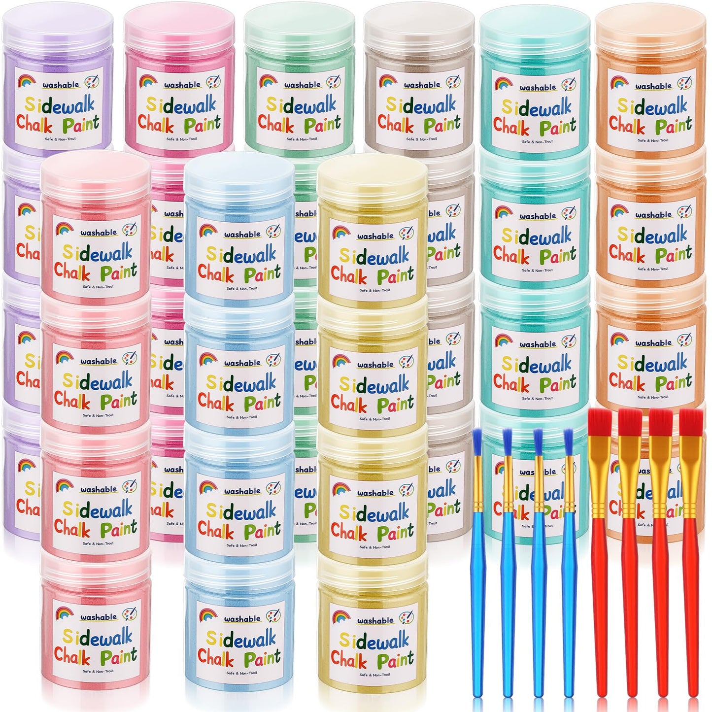 Faccito 36 Pcs Sidewalk Chalk Paint Kit Non Toxic Paint Washable Powdered Chalks Mix in Water 9 Vibrant Colors with Paintbrush for Creative Sidewalk and Chalkboard Fun