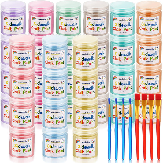 Faccito 36 Pcs Sidewalk Chalk Paint Kit Non Toxic Paint Washable Powdered Chalks Mix in Water 9 Vibrant Colors with Paintbrush for Creative Sidewalk and Chalkboard Fun
