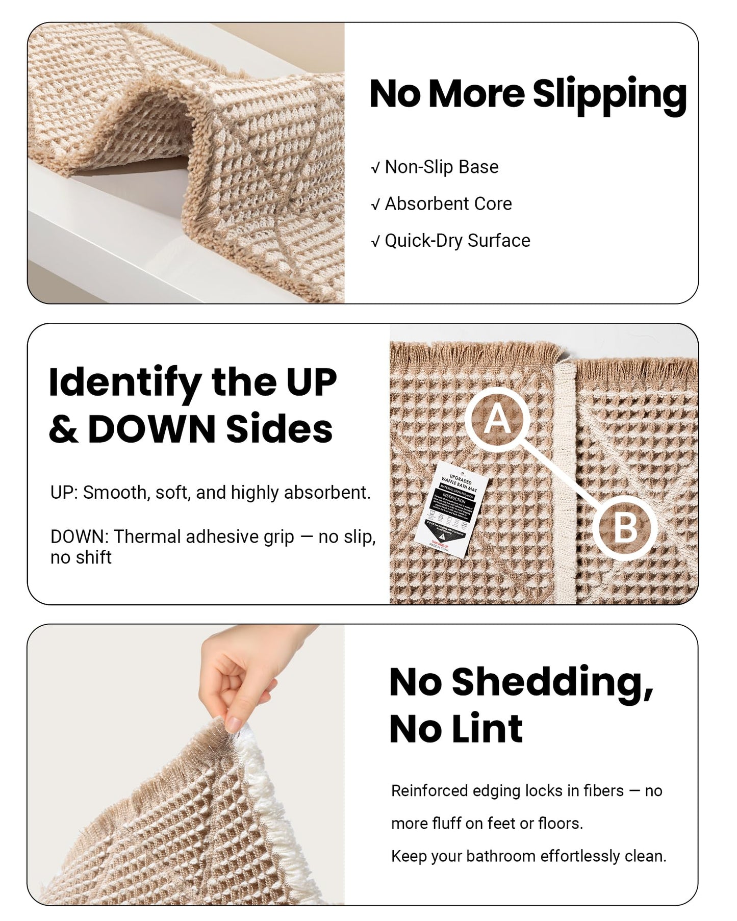 Furicher Waffle Bath Mat Set, Non Slip Bathroom Rugs Sets 2 Piece, Ultra Absorbent Long Bath Rug Runner for Bathroom Boho Chic Decor, Machine Washable Floor Mats, Brown & White, 20"×47" Plus 18"×30"