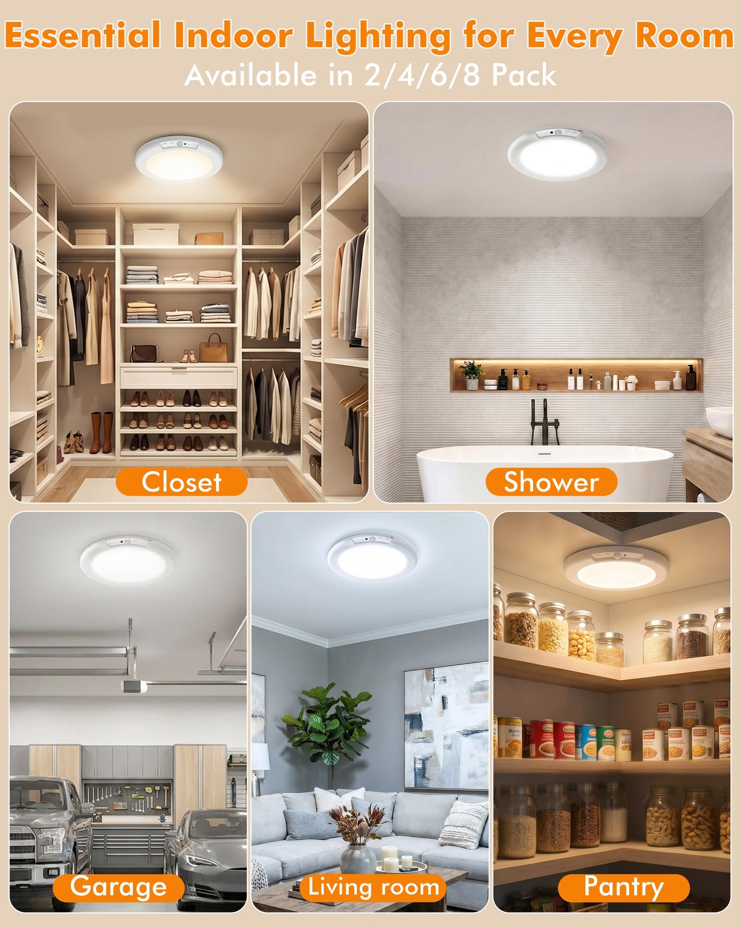 Rechargeable Ceiling Light 4 Pack, Magnetic Motion Sensor Ceiling Lights with Remote, Wireless Dimmable Closet Light Battery Operated, LED Ceiling Light for Bathroom Hallway Pantry Shed Porch Stairs
