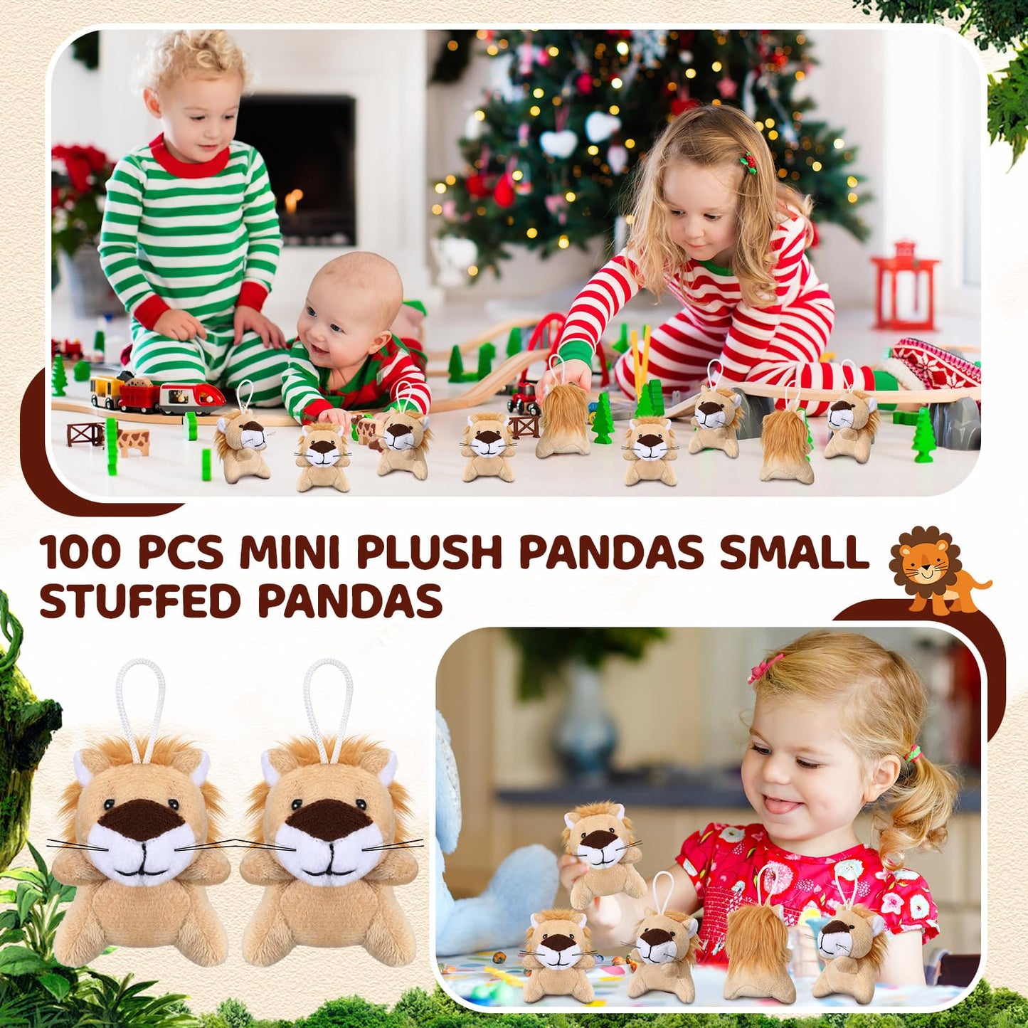Shappy 100 Pcs Mini Animal Lion Plush Toys Small Stuffed Animals Bulk Mini Keychains Soft Cute Tiny Plushies for Birthday Gifts, Party Favors, Prizes, Carnival Prizes