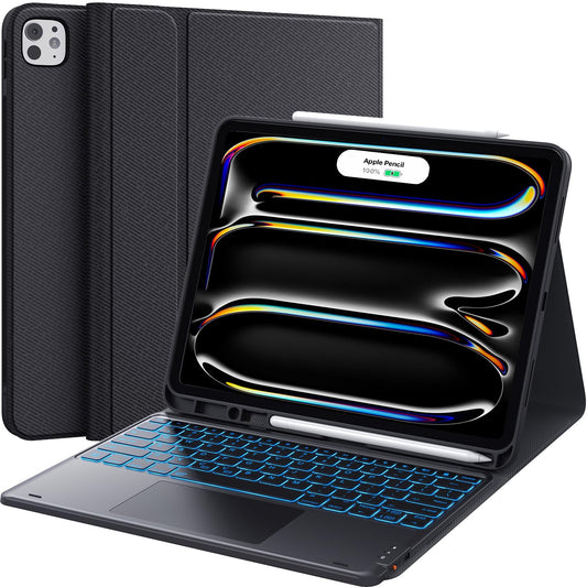 CHESONA for iPad Pro 13 Inch Case 2024 with Keyboard (M4) 2024, Magnetic Detachable Keyboard with Backlit, 2 Wireless Channels, Touchpad & Pencil Holder, Precise Cutouts Case for iPad Pro 13'', Black