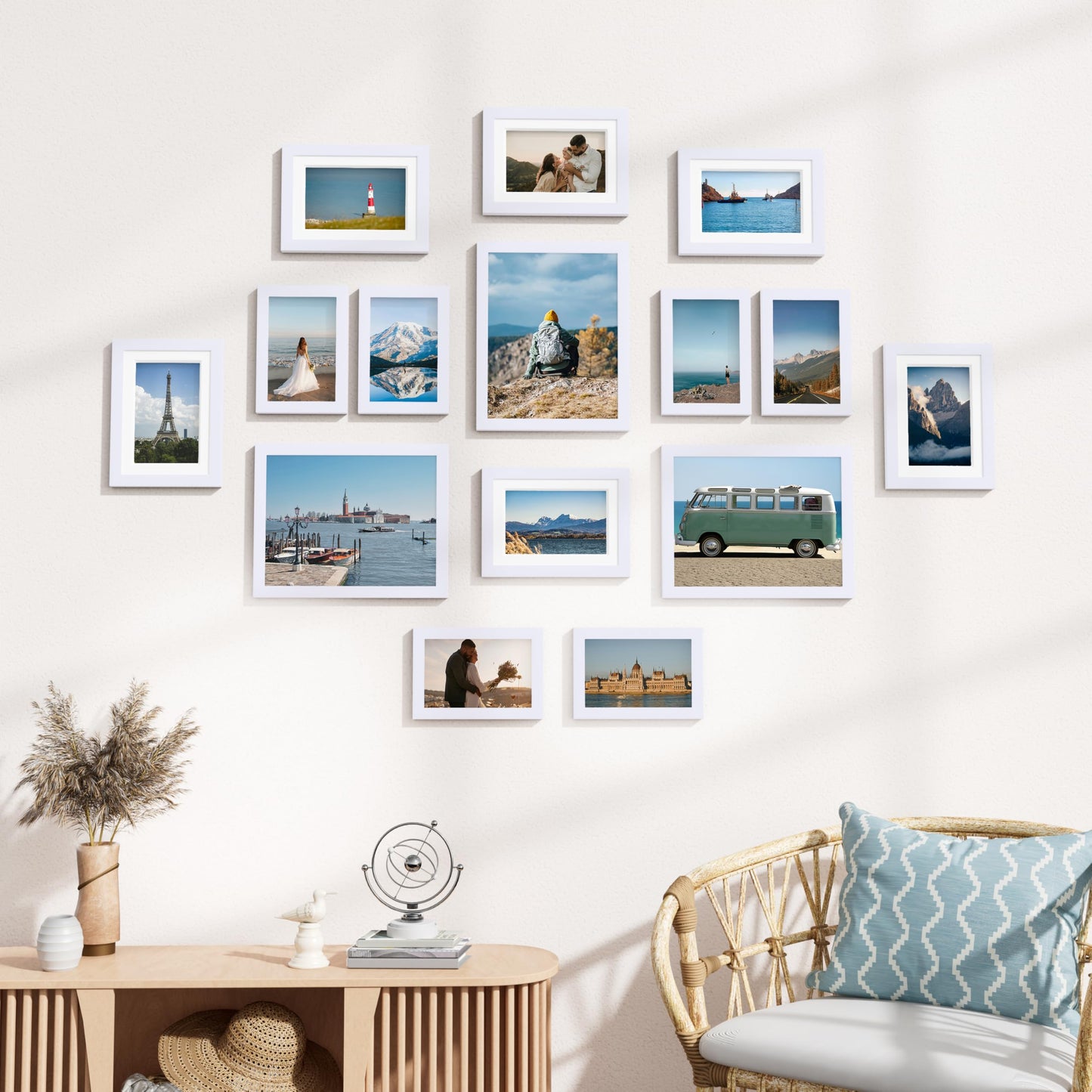 Vittanly 15 Pack Picture Frames Collage Wall Decor for Mounting or Tabletop Display, Gallery Frame Set for Family, Multi Sizes Including 3pcs 8x10, 6pcs 5x7, 6pcs 4x6, White