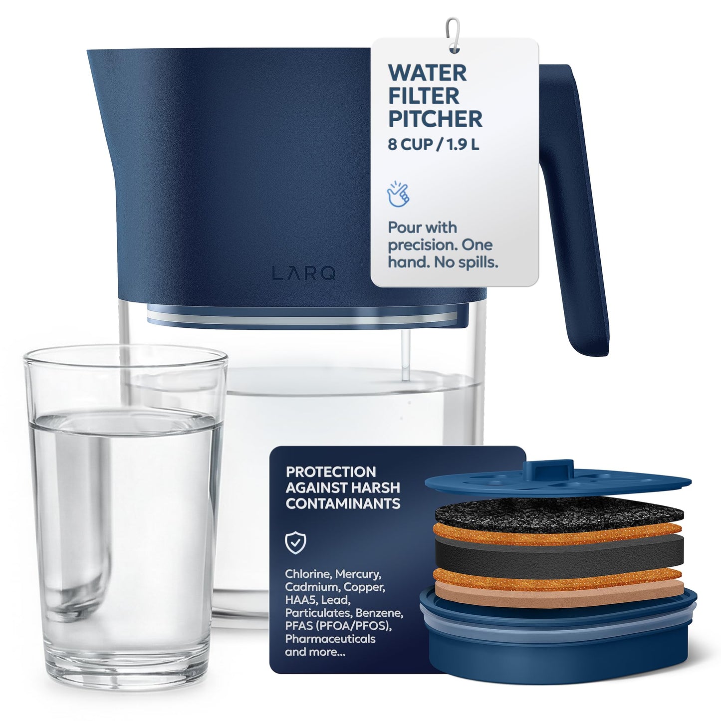LARQ Water Filter Pitcher 1.9L (8-Cup) – Nano Zero Filter Removes Chlorine, Lead, PFAS & More – Monaco Blue