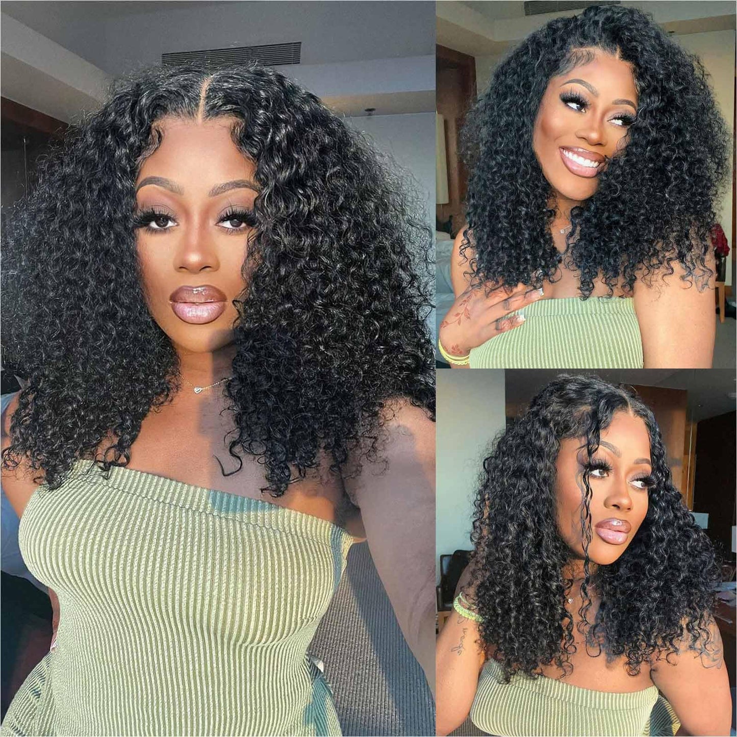omswet 5x5 Deep Wave Closure Wig HD Lace Human Hair Wigs for Black Women Human Hair Glueless Wigs Human Hair Pre Plucked Deep Wave BOB Wig Wet and Wavy Wigs Human Hair Curly Wigs 180 Density 16 Inch