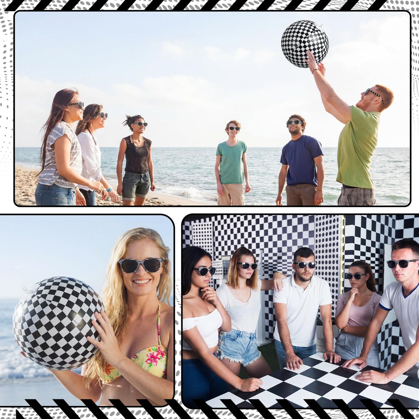 48 Pcs Basketball Party Favors: Inflatable Basketballs 2026 Senior Night Gifts - Beach Balls with Glasses Sport Team Gifts for March Decor Water Pool Party Supplies Birthday Goodie Bag(Checkered Flag)