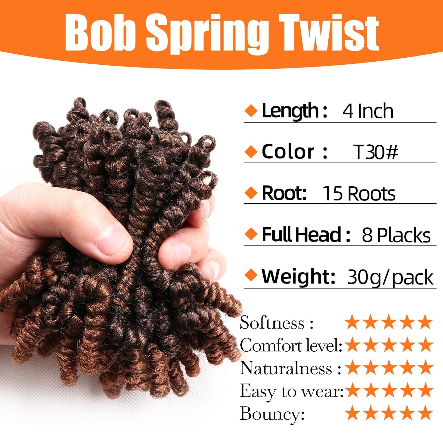 Lifabeauty 8 Packs Short Spring Twist Crochet Hair 4Inch Pretwisted Passion Twist Crochet Hair Curly Pre Looped Crochet Braids Hair Bomb Twist Kids Crochet Hair for Black Women (4 Inch, T30#)