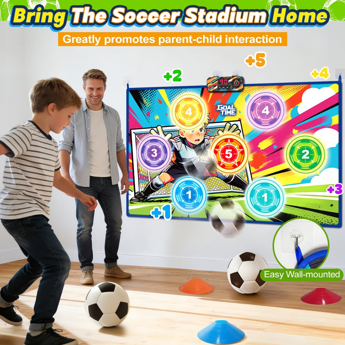 Handwell Toy Soccer Ball Game Set, Soccer Wall mat Indoor Toy with 2 Balls, Ages 3-12 Years