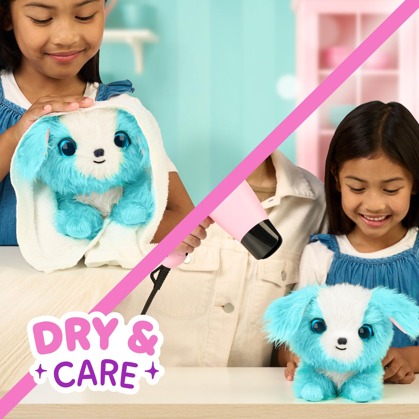 ScruffaLuvs Pet Scruffs Blue - Mystery Plush Toy, 7.5" Tall - Wash to Reveal 1 of 3 Rescue Pets: Puppy, Bunny, or Kitty - Includes 8.7" Deluxe Pet Carrier