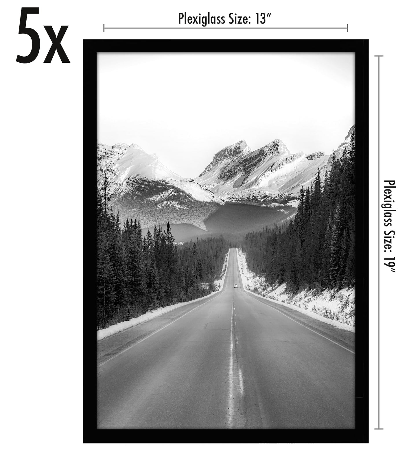 Americanflat 13x19 Picture Frame with Polished Plexiglass - Set of 5 - Galleria Collection - Picture Frames for Wall Display - Black