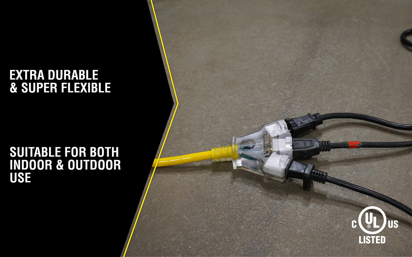 Southwire Outdoor Extension Cord - Power Light Indicator Cable for Heavy Duty Tools - SJTW - 12 Gauge - Water Resistant - High Visibility - Yellow - 50 Foot