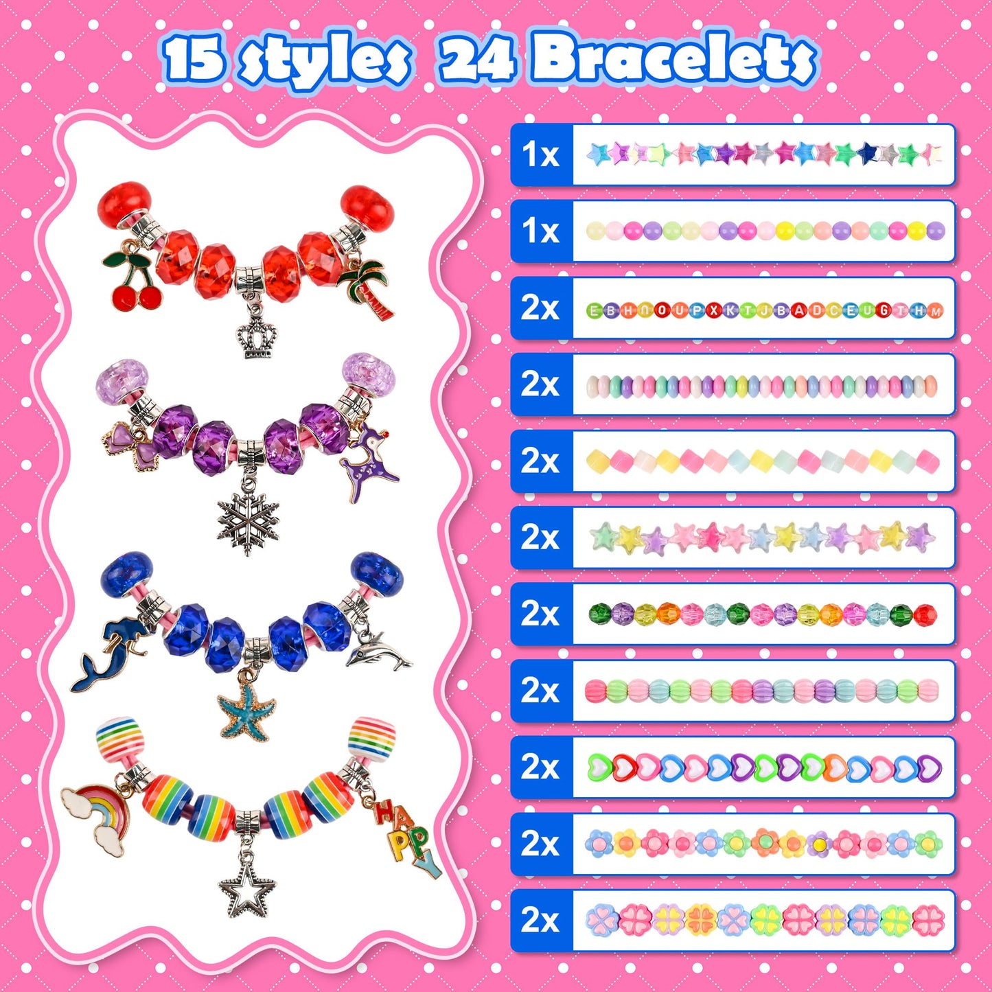 Ulema 24 Pack Return Gifts Charm Bracelet Jewelry Making Kit, Cartoon Arts Crafts Gifts Set, Can Inspires Imagination and Creativity, Goodie Bags Stuffers, Classroom Prize, Birthday Gift for Women.