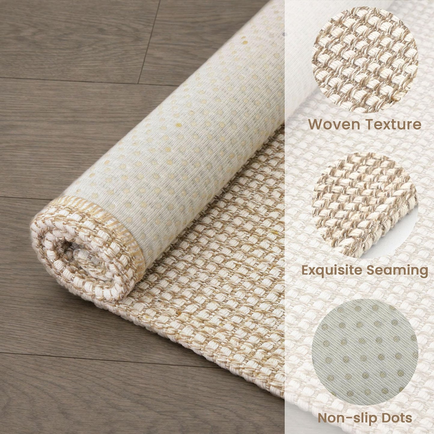 EARTHALL Woven Area Rug 3x5 Ft Washable Rugs for Entryway Braided Non Slip Rubber Backed Throw Rugs Door Mat Indoor Outdoor Entrance Cotton Carpet for Kitchen Foyer Front Door, Beige/Ivory