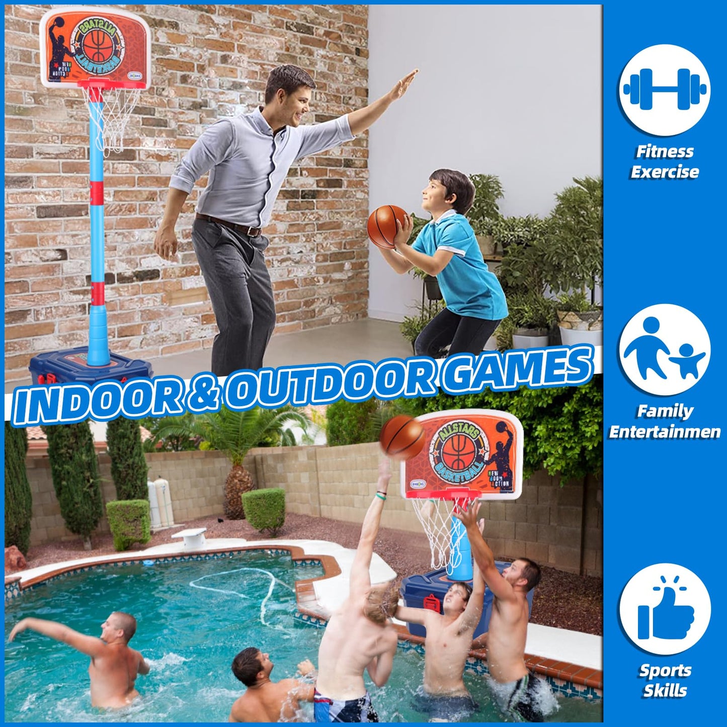 4 in 1 Basketball Hoop for Kids 1-3, 3-5, Toddler Basketball Goal and T Ball Set, Adjustable Basketball Hoop, Indoor Outdoor Sports Toys, Birthday Gifts for Kids Boys 1 2 3 4 5 Years Old