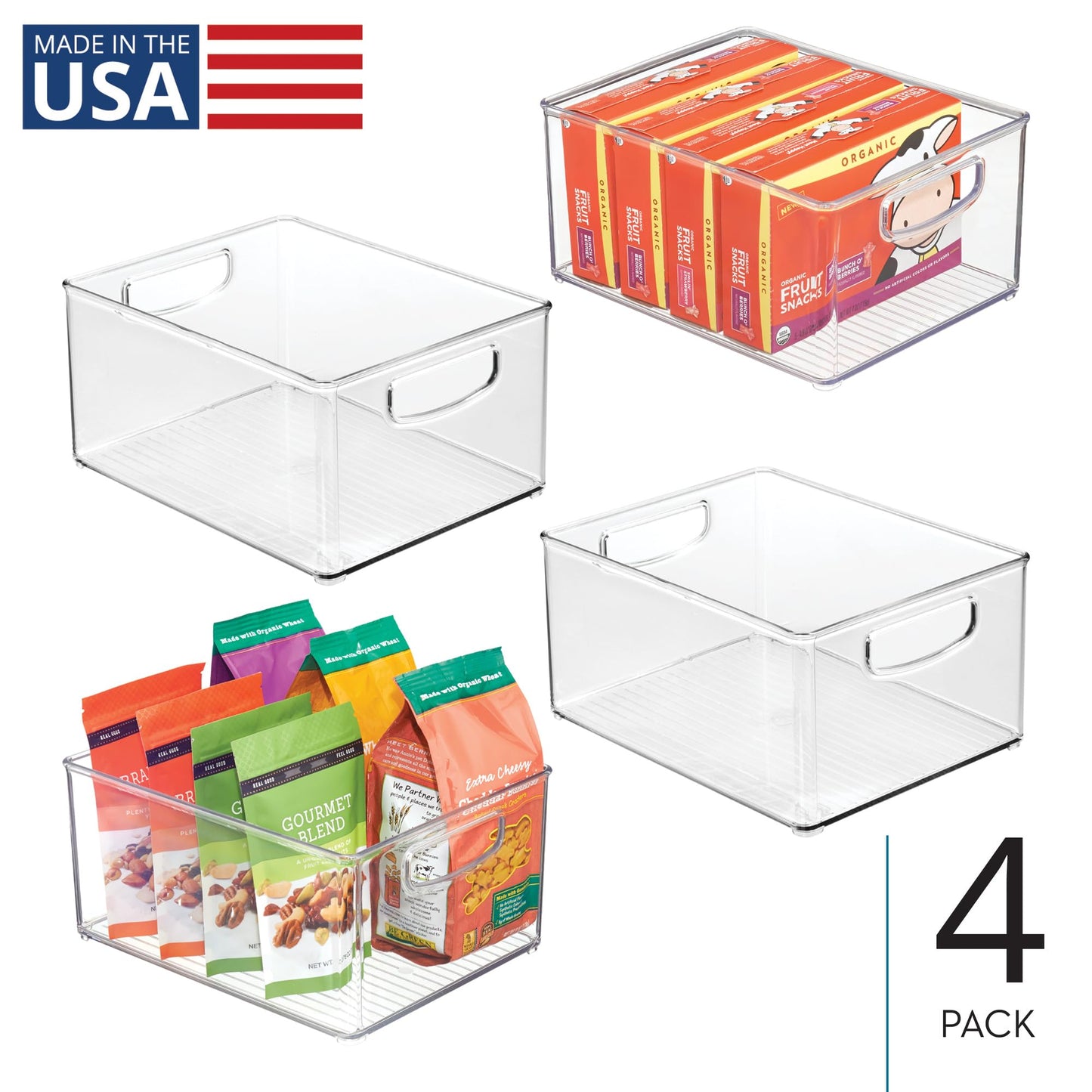 iDesign Stackable Storage Bin - Organize Pantry, Fridge, or Freezer, Set of 4, Clear, Made in USA
