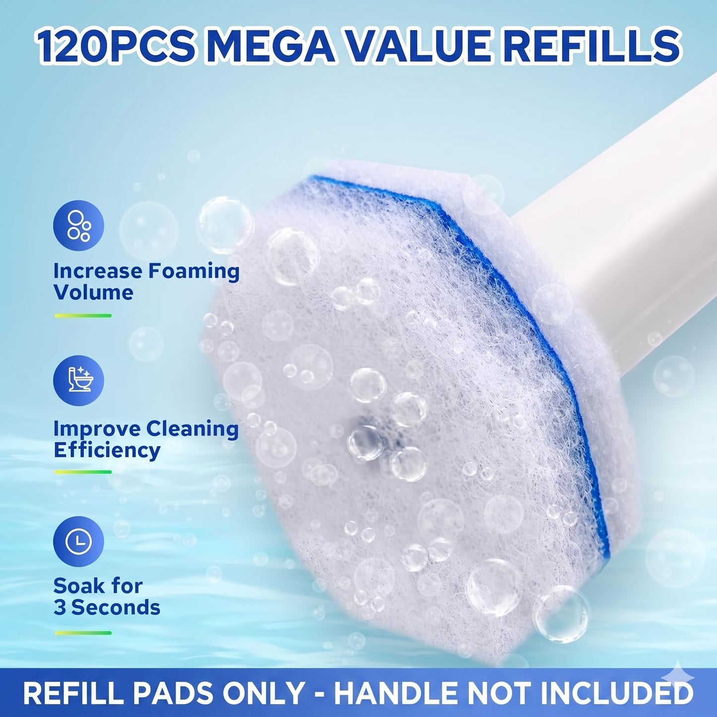 Cecailin 120pcs Disposable Toilet Brush Refills, Bulk Toilet Bowl Cleaner Refill Pads, Compatible with Most Toilet Cleaning Wands, High-Value Scrubber Replacement Heads, 120 Count