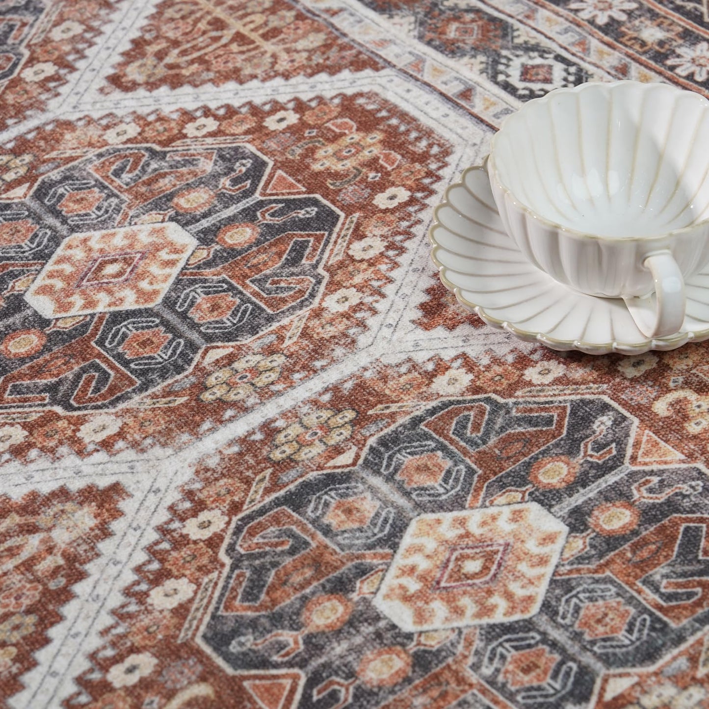 3x8 Runner Rug Kitchen Washable: Oriental Indoor Hallway Runners with Non Slip Backing Floor Mat for Entryway Door Low Pile Thin Carpet for Bedroom Bathroom Living Room Bedside Brick
