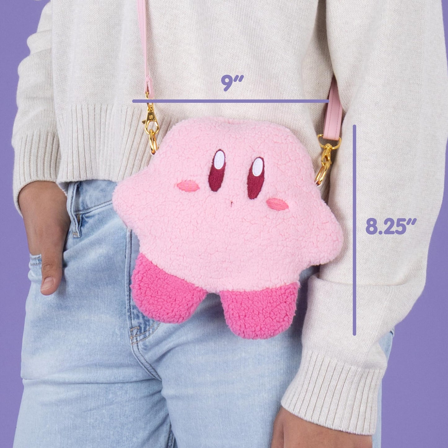 Tomy Mofulatto Kirby Plush Crossbody Bag - Officially Licensed Pochette with Zippered Closure for Small Accessories - 8 Inch - Valentine's Day Gifts for Her - Ages 14 Years+