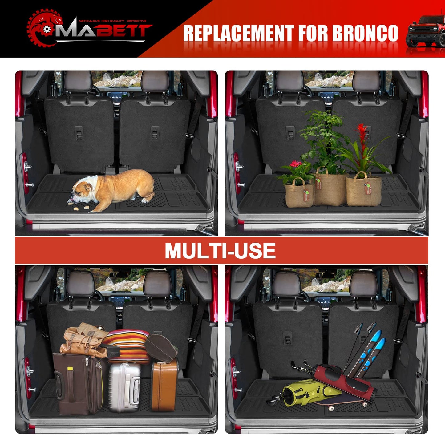 Mabett Cargo Liner Trunk Mat for Ford Bronco Accessories 2025 2024 2023 2022 2021 2-Door TPE Material All-Weather Trunk Liner to Prevent Movement and Vibration of Goods