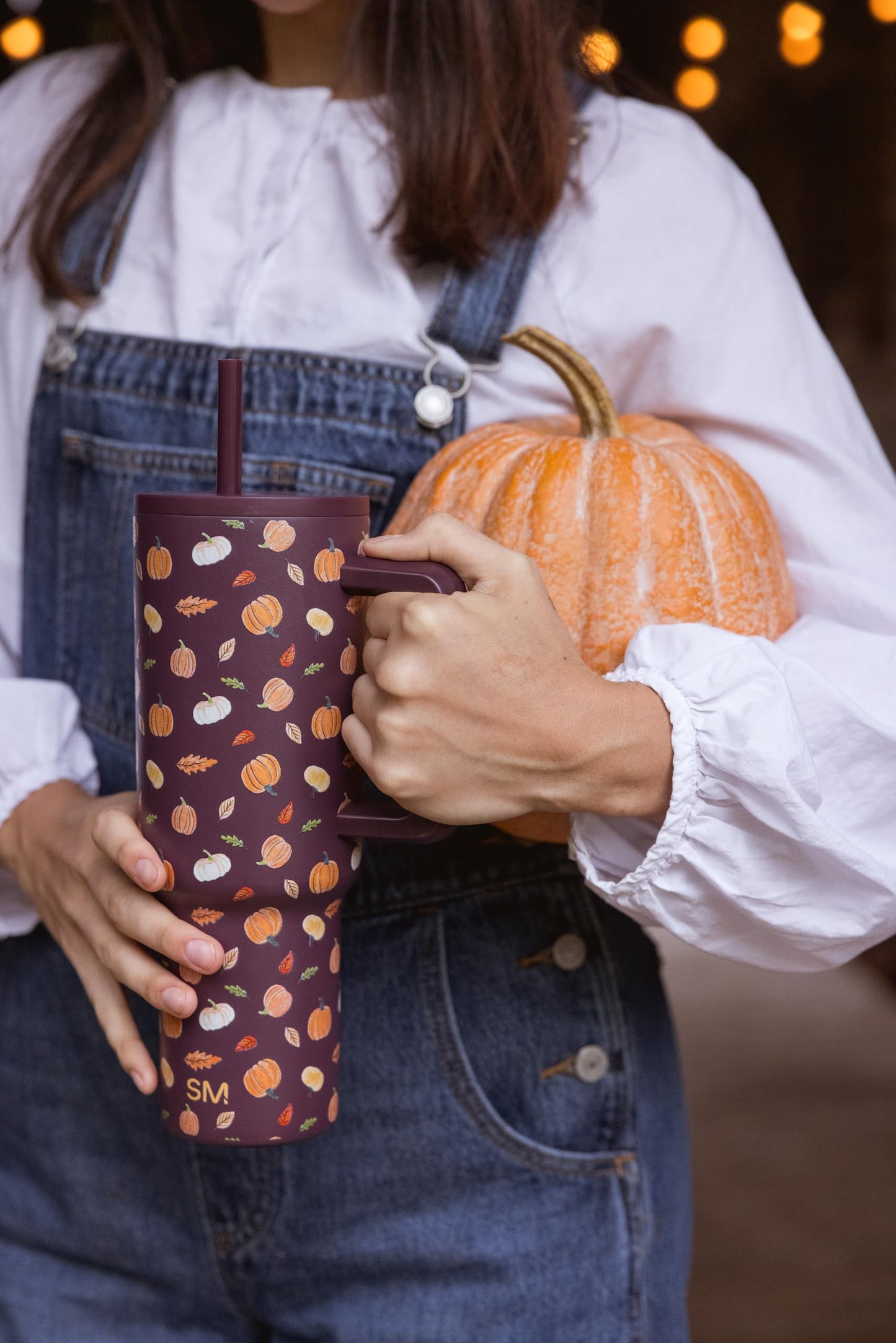 Simple Modern Halloween 40 oz Trek Tumbler with Handle and Straw Lid | Cup Holder Friendly Insulated Stainless Steel Travel Mug | Pumpkin & Leaves