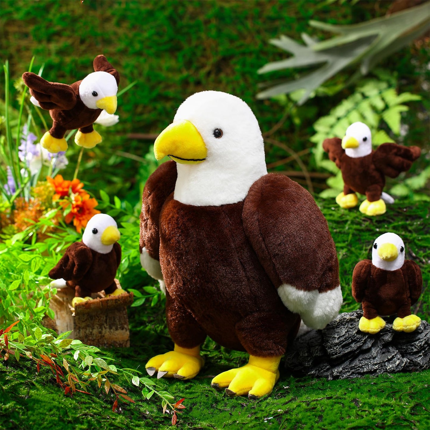 Lenwen 5 Pcs Bald Eagle Stuffed Animal Bulk 1 Mommy Eagle Plush with 4 Cute Babies Bald Eagles Plush Wild Bald Eagles Stuffed Animal Toy for Boys Girls Birders Zoo Gifts(Eagle)