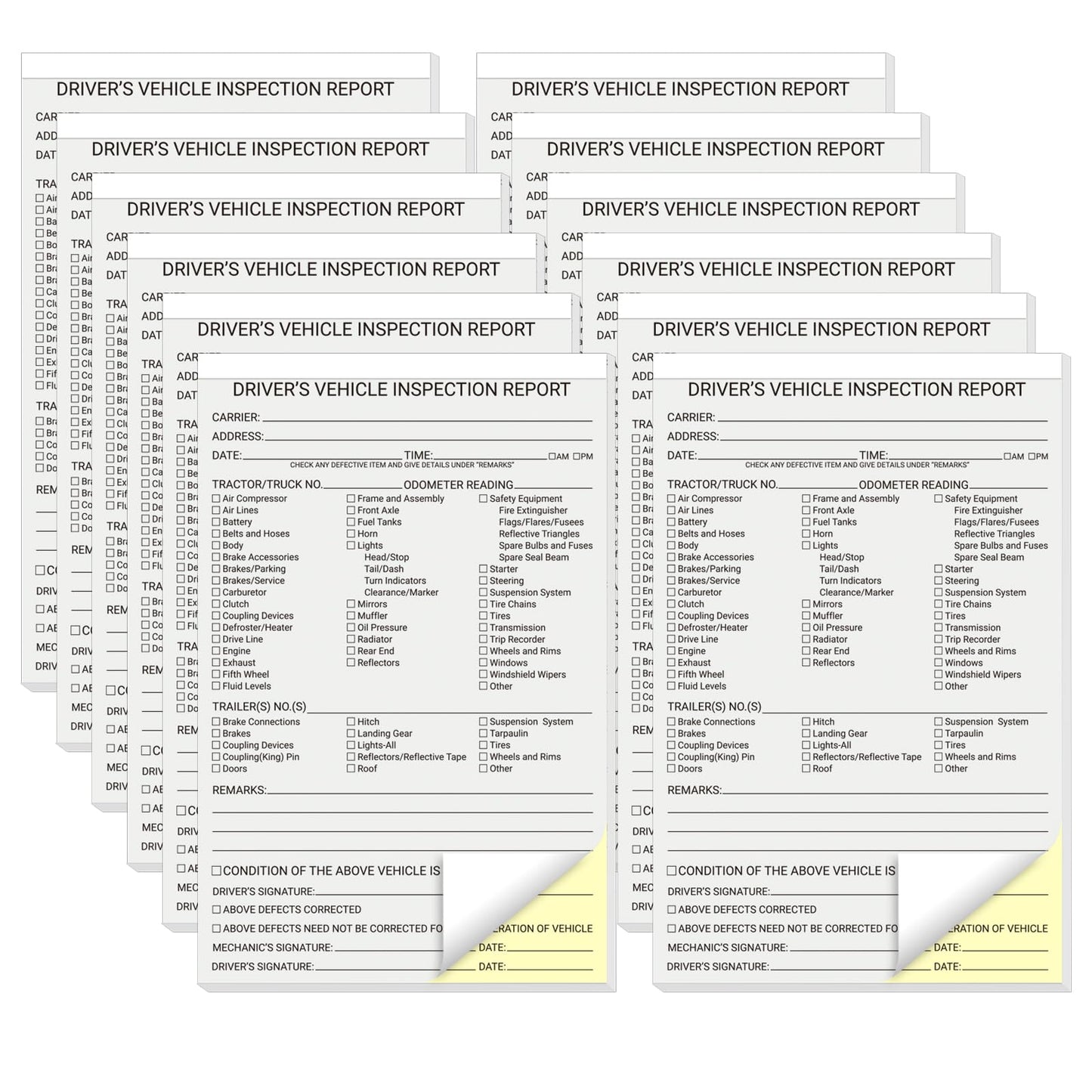 suituts 600 Sets Detailed Driver Daily Vehicle Inspection Report Book/Forms, 2 Part Carbonless, 5.5 x 8.5 Inch Daily Pre-Trip Checklist Log for Truck Drivers (50 Sets Each Book, 12 Books)
