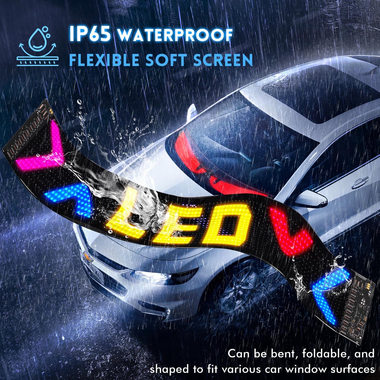 2pcs Devil Eyes Lights for Cars, 23.62"x4.72" Programmable LED Eyes for Car/Truck Windshield, Flexible LED Display Screen Panel for Car Window, DIY 𝗖𝗮𝗿 Dynamic Smart Colorful Eye Lamp Soft Screen