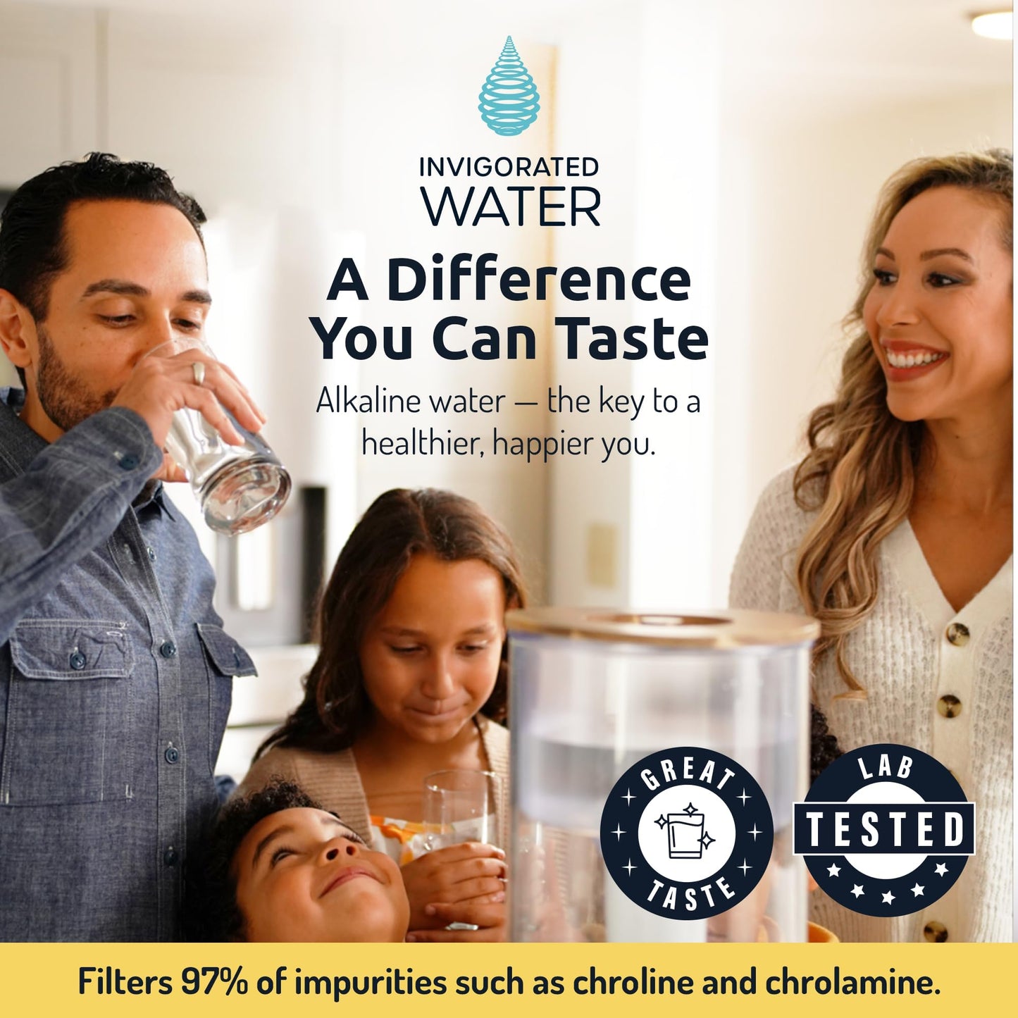Invigorated Water - 3-Pack Alkaline Water Filter PH001 with 3-Pack PH002 UF Membrane Replacement for Water Filter Pitchers (PH001: 96 Gallons/Filter, PH002: 264 Gallons/Filter)