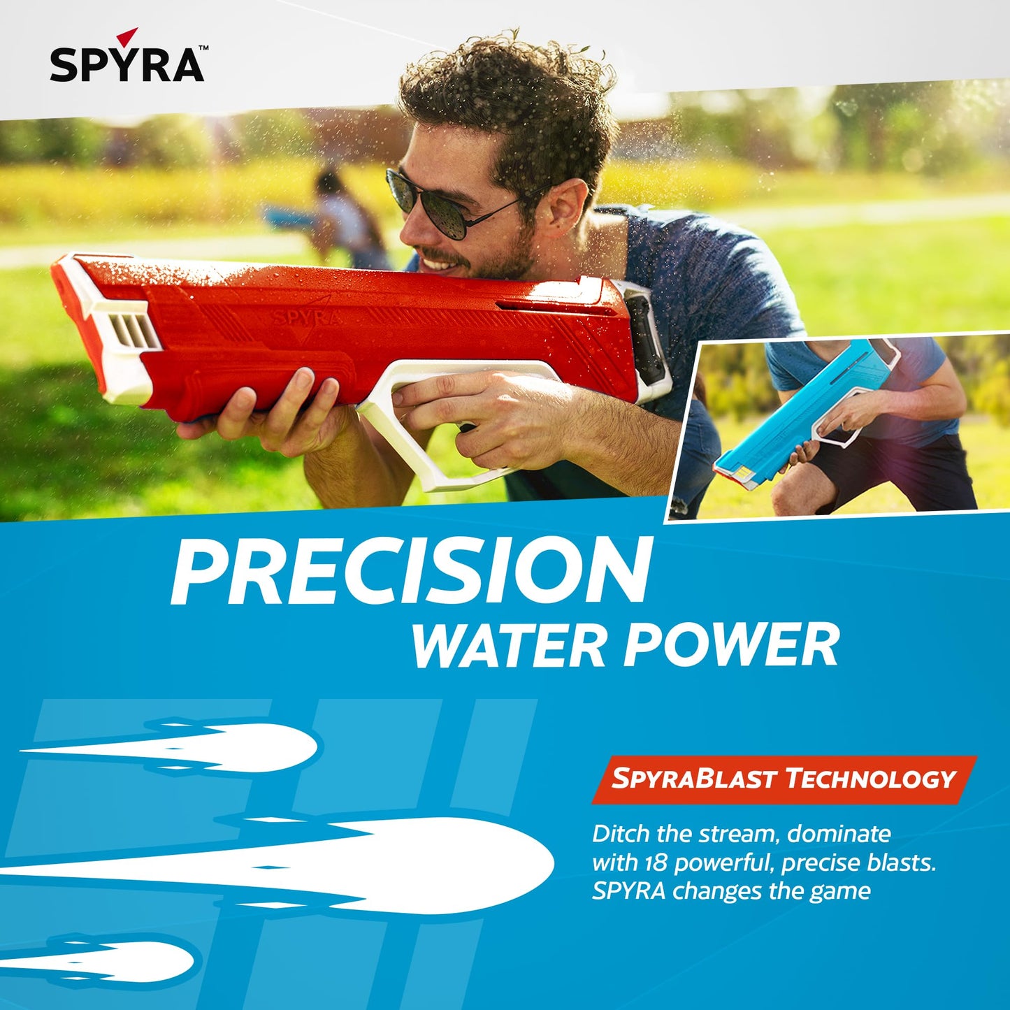 SPYRA Manual Water Blaster, Outdoor Squirt Gun, SpyraLX™, Red - Water Blast Guns for Pool Party Games, Beach, Backyard, Patio, and Garden