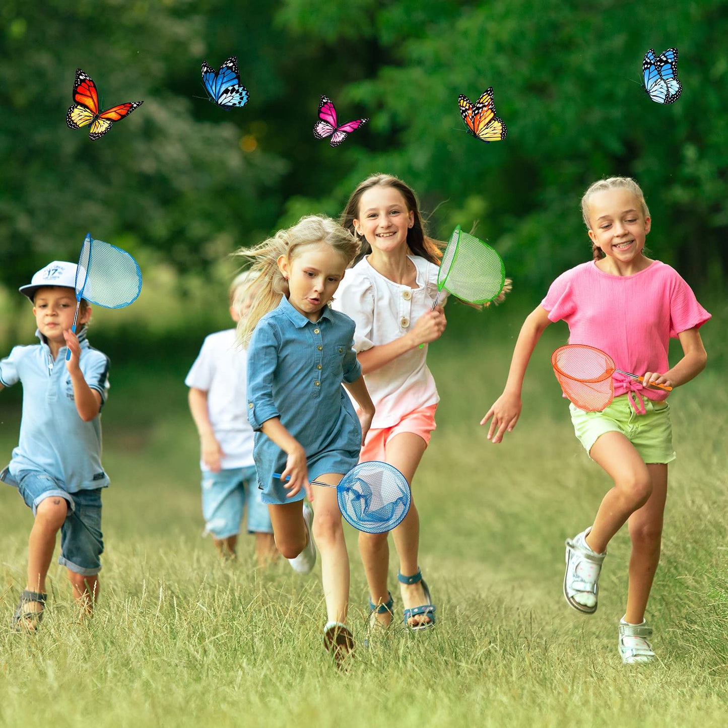 Sosation 24 Pcs Kids Telescopic Butterfly Fishing Nets Colorful Bug Catching Nets Outdoor Tools for Catching Butterfly Insects Bug Fish Ladybird, Extendable from 6.5 Inch to 34 Inch (Bright Color)