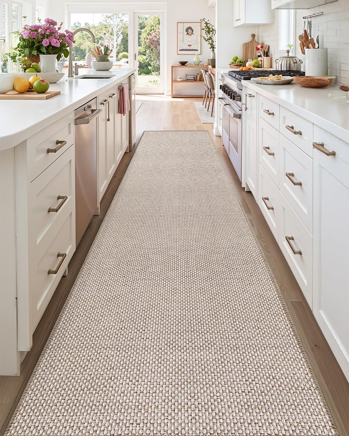 Color&Geometry Door Mat 2'4"x12' Runner Rug with Rubber Backing, Non Slip Washable Hallway Kitchen, Carpet Runners for Hallway Living Room Bedroom, Beige (Rolled-up NO Creases)