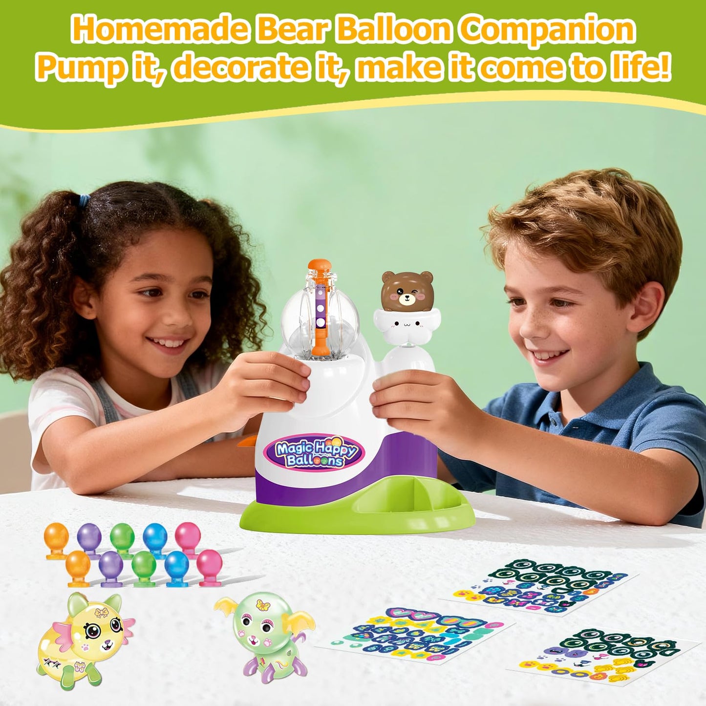Magic Toy Gifts for Kids | Bear Pump Balloon Craft Set with 60 Pieces, Creative DIY Art Toy for Children Aged 3+, Funny Birthday and Holiday Party Supplies for Girls and