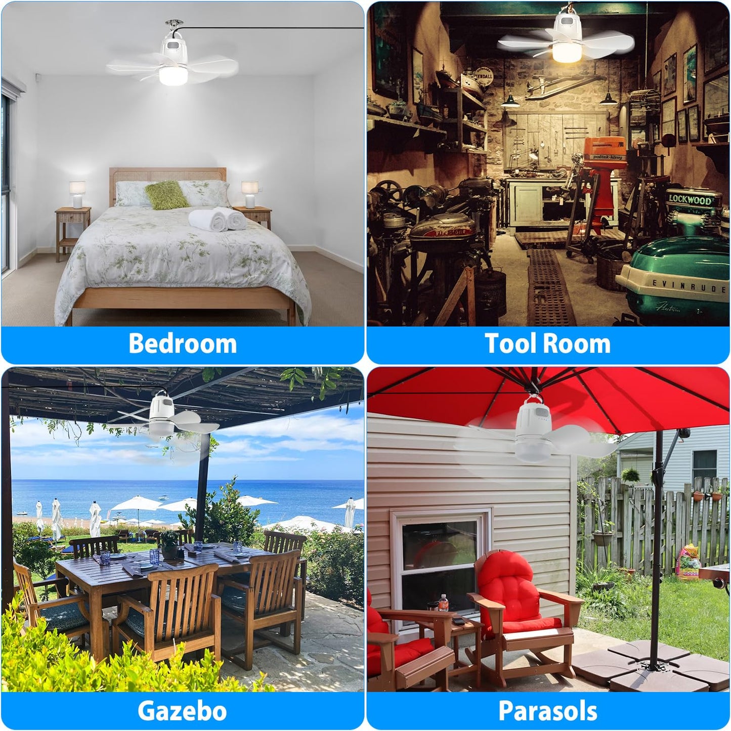 Gliztech Gazebo Fan Outdoor Hanging with Light, Patio Plug in Ceiling Fan with 16.5ft Cord, Remote & Hook, Portable for Outside Canopy, Pop up Tent, Pergola (20'')