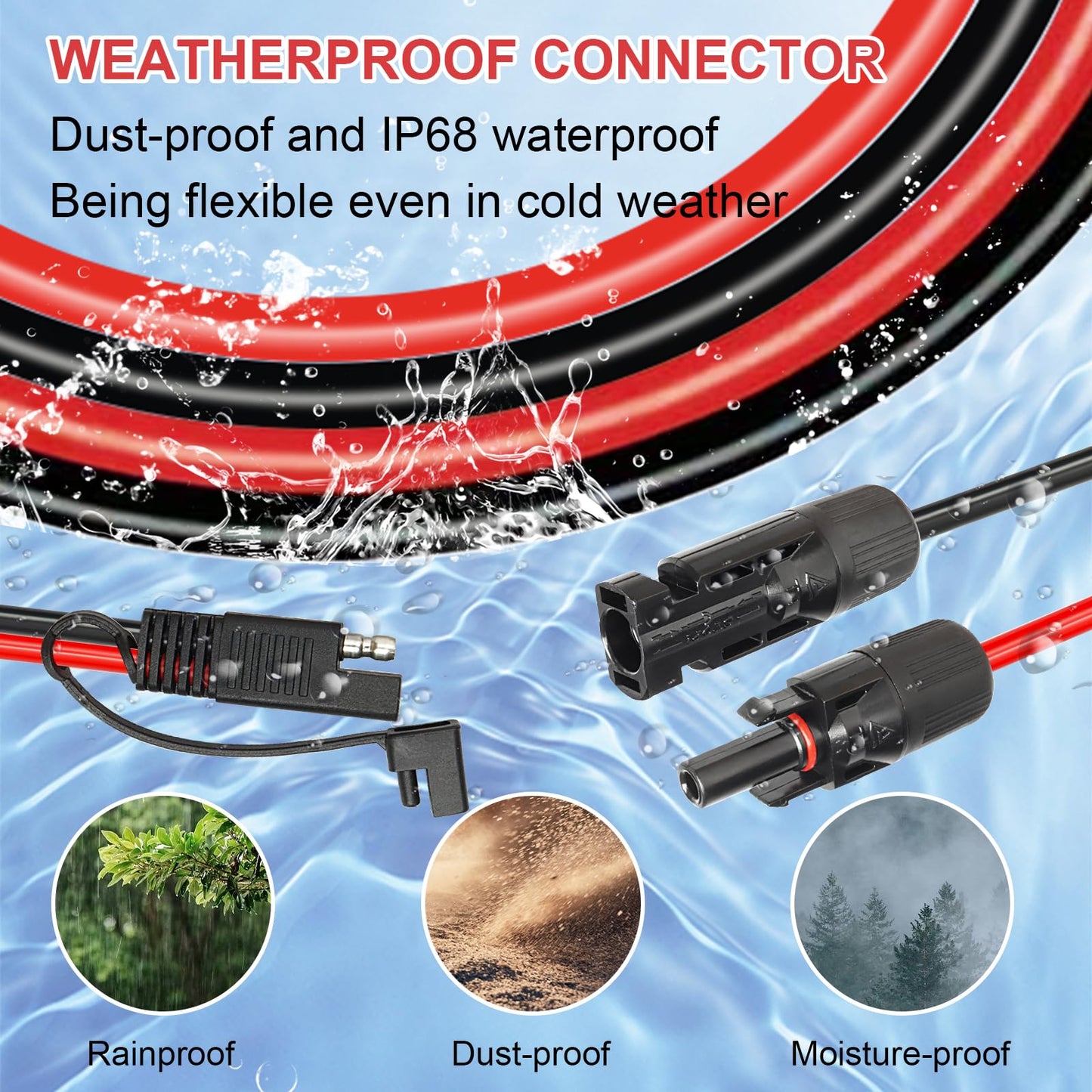 MOOKEERF Solar Panel to SAE Adapter Cable - 20FT 10AWG Solar Extension Cable for RV Solar Panel Caravan Battery Charger Kit with SAE Polarity Reverse Adapter