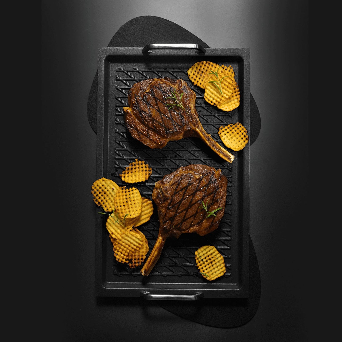 AMT Gastroguss The "World´S [.]" Professional Grill Plate BBQ, 53 x 33 cm, Stainless Steel Handles, die-cast Aluminium, Non-Induction, Lotan® Non-Stick Coating, AMZN-25333-G-BBQ-US