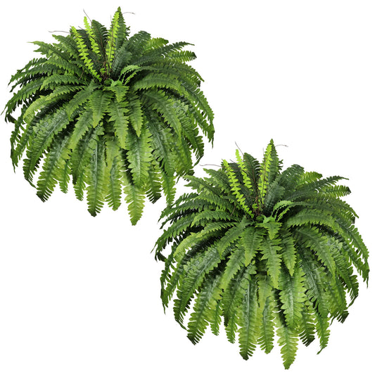 Artificial Ferns for Outdoors & Indoors, 51" Fake Ferns Artificial Plants Large with 66 Fronds, 2 Packs Faux Fern Greenery for Porch Windowsill Garden Planter Home Office Decor, Potted or Hanging