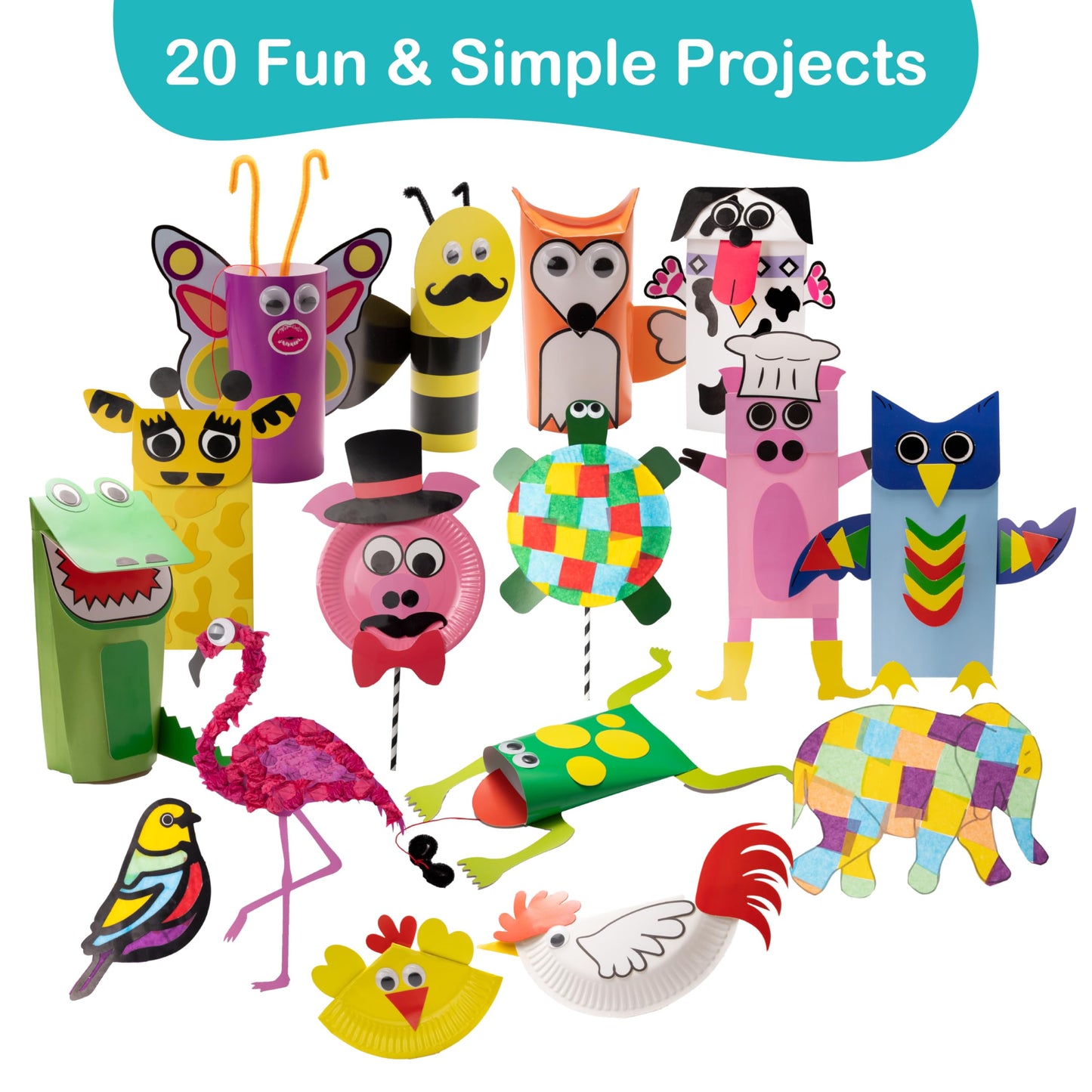 Craftikit ® 20 Award-Winning Toddler Arts and Crafts for Kids Ages 4-8 Years, All-Inclusive Animal Craft Kits, Fun Toddler Crafts Box for Girls, Boys, Organized Preschool Art Supplies and Projects