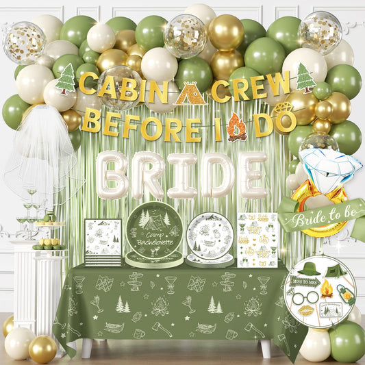 cocomigo 244 PCS Camp Bachelorette Decorations, Hassle-Free One-Stop Set for 25 Guests, With Balloon, Banner, Photo Props, Tattoos, Plates and Napkins, Easy Setup for Camp Bachelorette Party