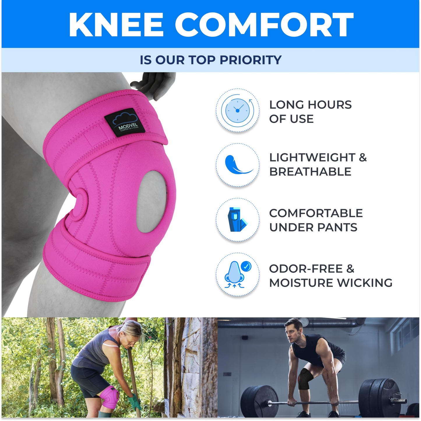 Modvel ELITE Knee Brace for Men & Women – Patella Gel Pads & Side Stabilizers for ACL, Meniscus Tear, Arthritis & Injury Recovery – Maximum Support for Running, Sports & Joint Pain Relief