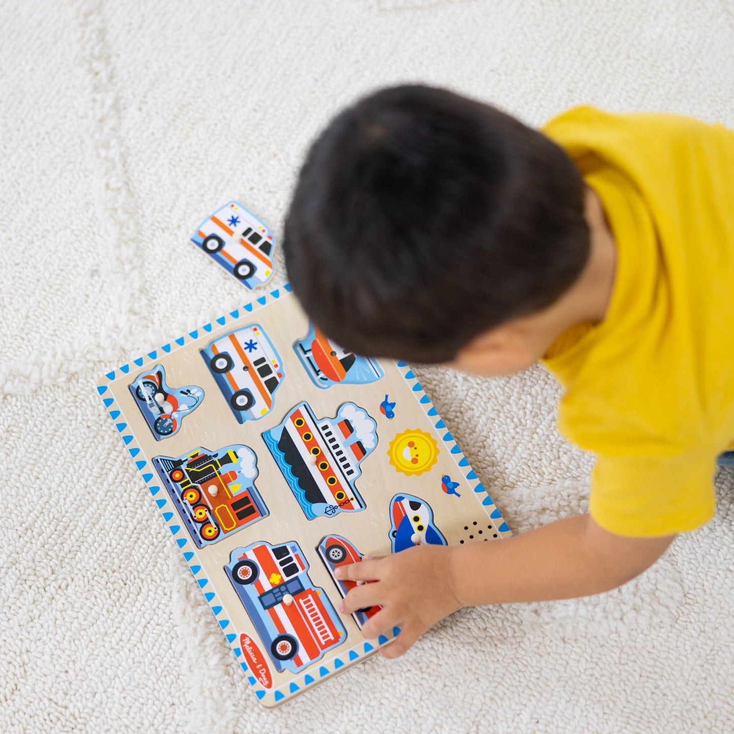 Melissa & Doug Wooden Light-Activated Sound Puzzle 2-Pack for Toddler and Preschool Boys and Girls – Farm Animals, Vehicles