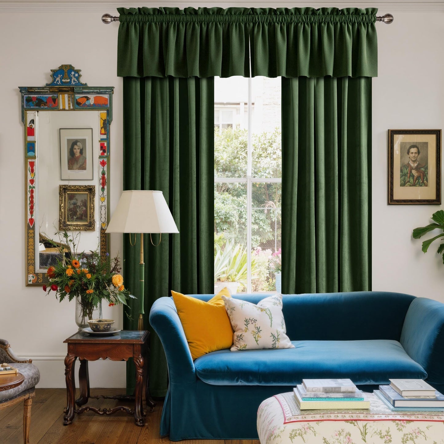 NICETOWN Olive Green Velvet Curtains 96 inch Long for Living Room, Thermal Insulated Energy Saving Super Soft Calming Luxury Blackout Window Treatments for Bedroom Elegant Decor, 52 Wide 2 Panels