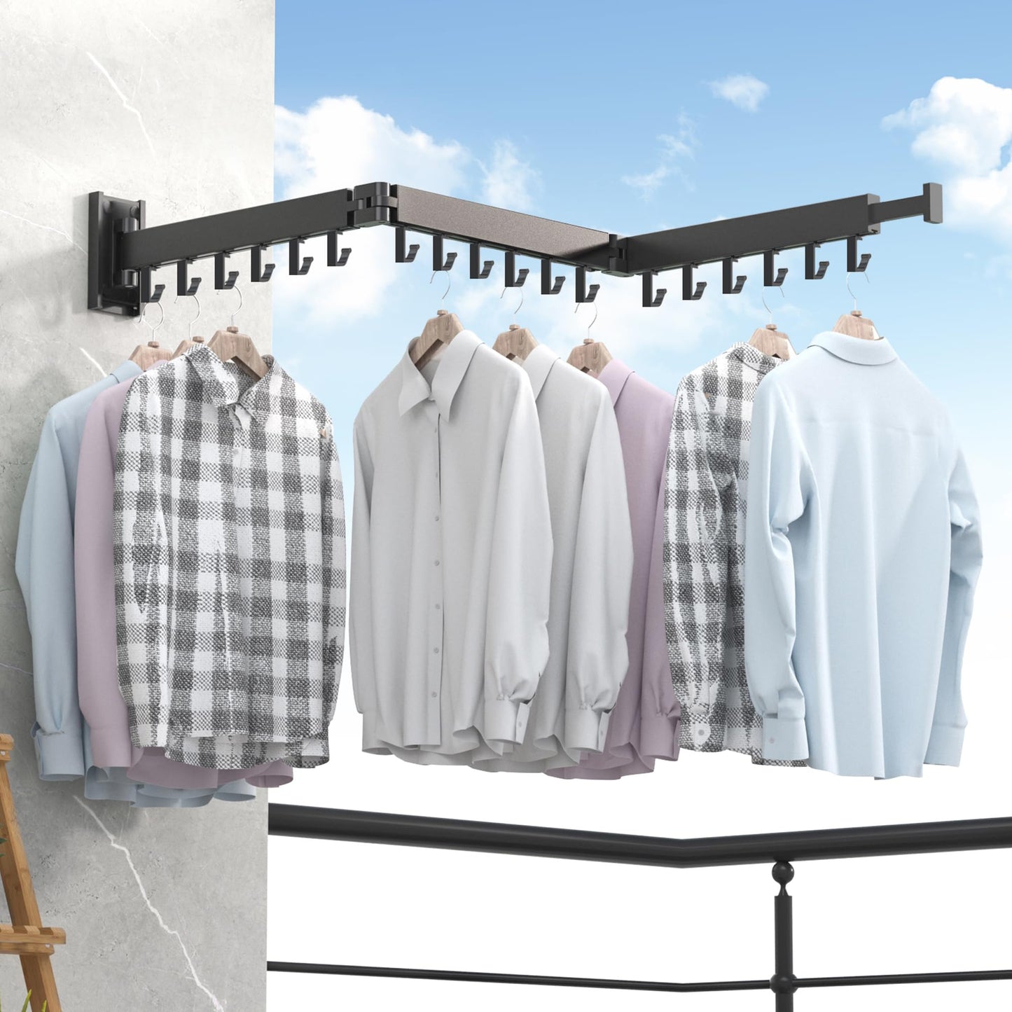 ZdwCyl Clothes Drying Rack,Laundry Drying Rack Wall Mount, Space Saver Clothes Rack,Retractable,Collapsible(Tri-Fold), for Balcony,Laundry,Bathroom, Dark Grey Color,3z-g02