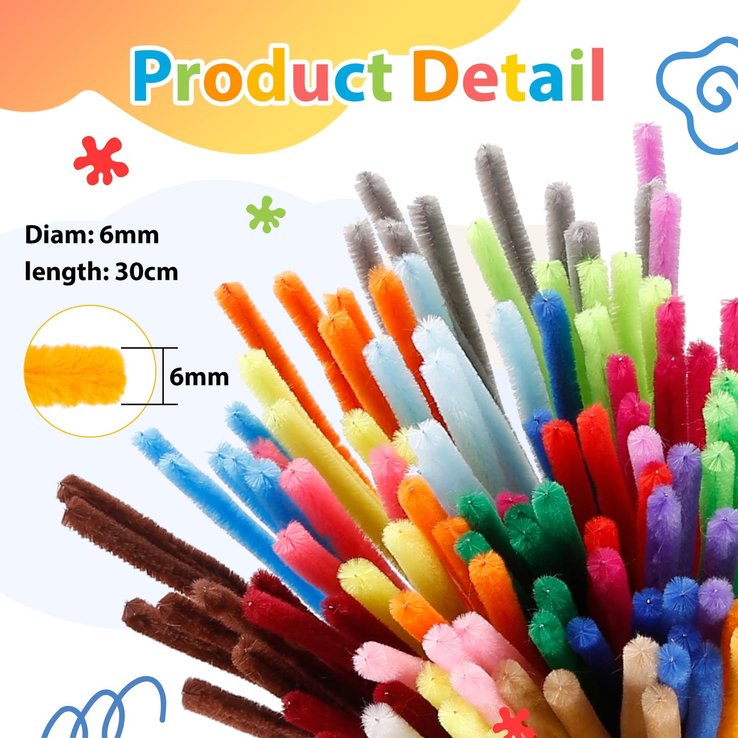 Caydo Pipe Cleaners Coloreful Chenille Stems for Art and Crafts, Children’s Craft Supplies (6 mm x 12 inch) (2600)